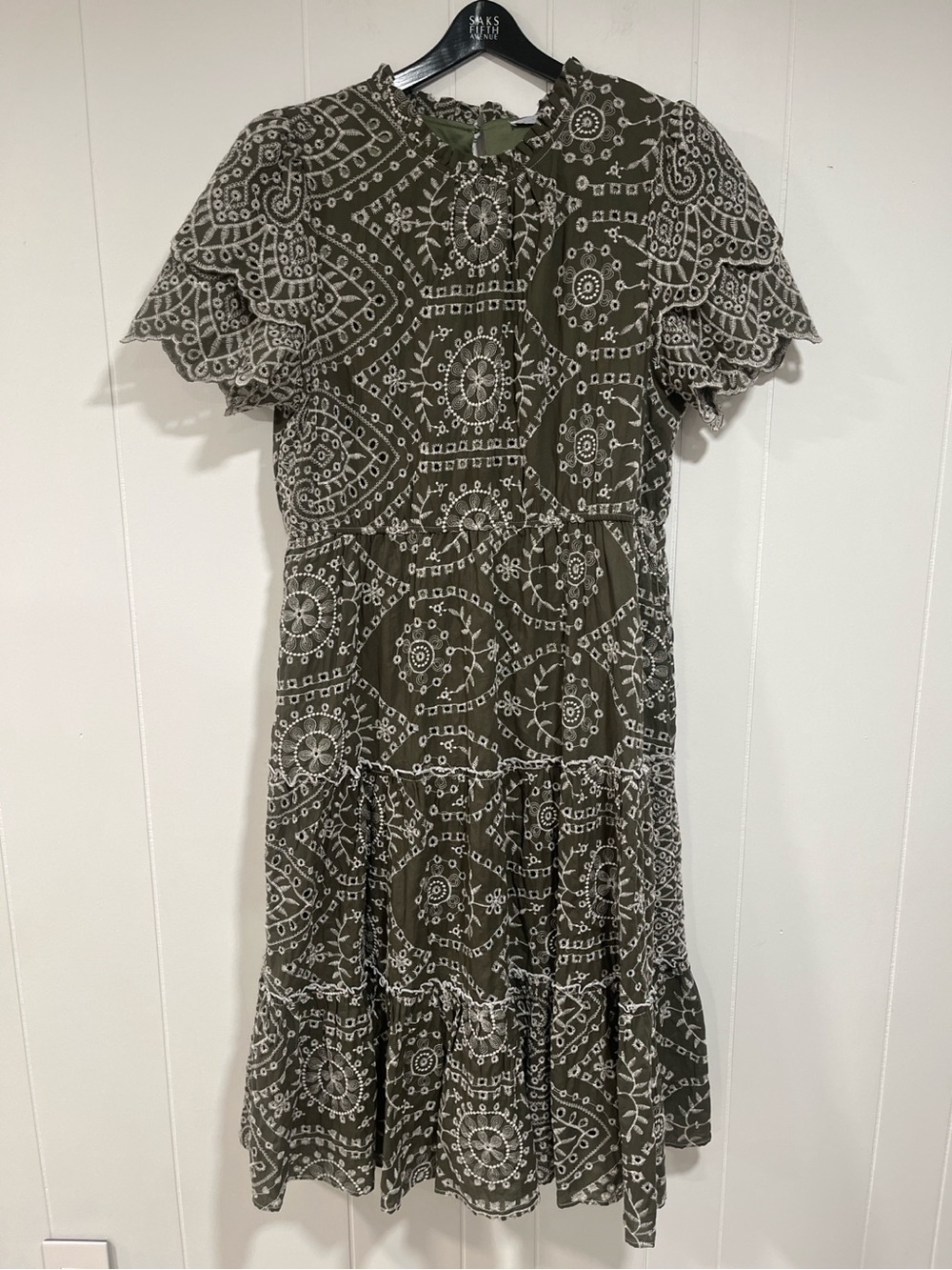 Baltic Born Mirabel Eyelet Midi Dress Women’s 1XL Olive Green Embroidered Cotton - Picture 2 of 8